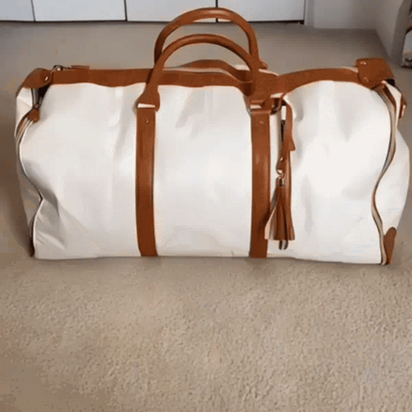 The Garment Duffle zipped closed as a duffle
