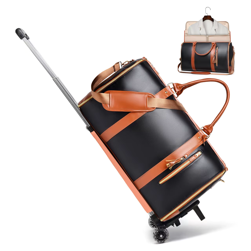 Black Garment Duffle Roller with telescopic handle extended