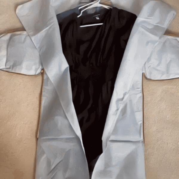 A dress on the hanger inside the garment section